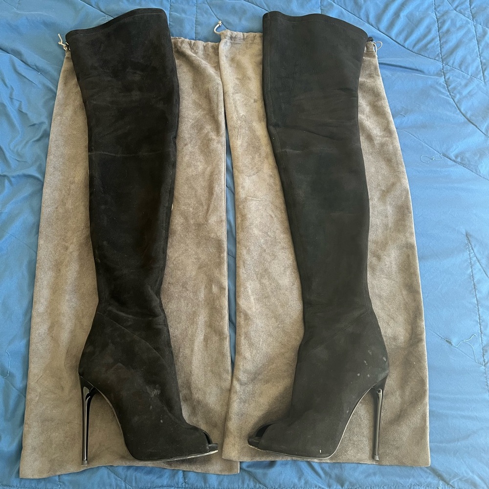 Tom Ford Open Toe Black Suede Thigh Boots EU 41